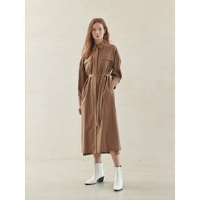 OUT POCKET HIDDEN SHIRT DRESS (earth brown)