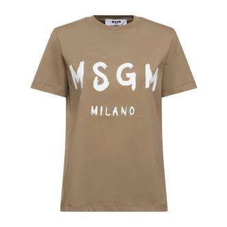 MSGM 엠에스지엠 여성 코튼 니트 저지 로고 티셔츠 Khaki/white 80IM64060 6021192