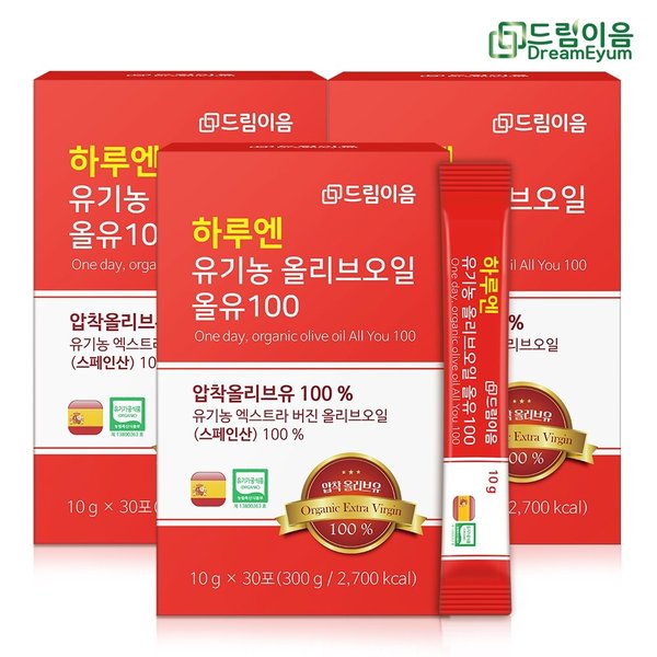 [쇼핑백증정] 드림이음 하루엔 엑스트라버진 피쿠알 유기농 올리브오일 스틱 10g x 30포 3박스