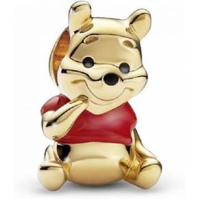 판도라 참 Winnie the Pooh Bear Charm Made of 14K 골드 Plated Alloy and 레드 Enamel Compati