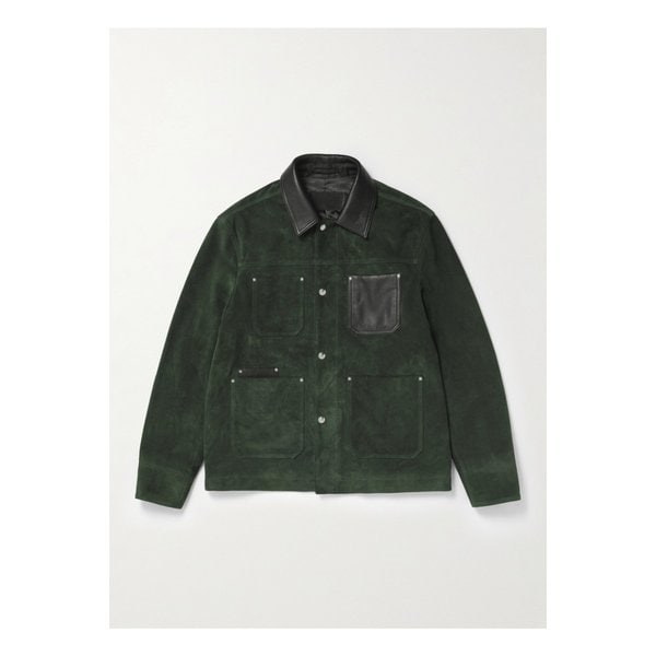 미스터 피 풀그레인 가죽 트리밍 스웨이드 초어 재킷 그린 46376663162904124