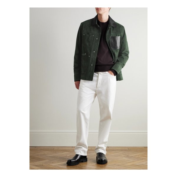 미스터 피 풀그레인 가죽 트리밍 스웨이드 초어 재킷 그린 46376663162904124