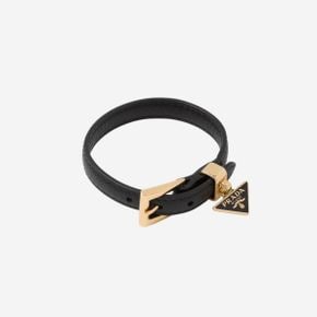 프라다 사피아노 레더 브레이슬릿 블랙 골드 Prada Saffiano Leather Bracelet Black Gold