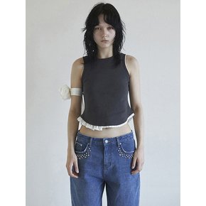 24S DIFFERENT FRILLED TRIMMING SLEEVELESS IN CHARCOAL