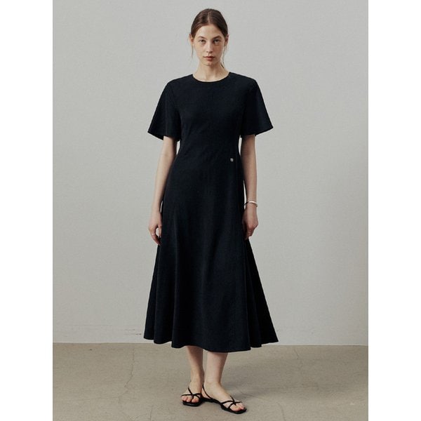 린넨 플레어 반팔 원피스_BLACK