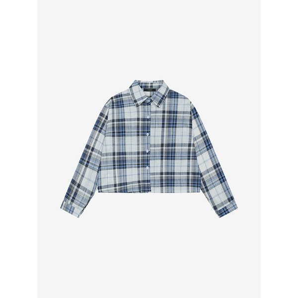 린넨라이크 체크 세미 크롭 셔츠 (VKBAF2452)