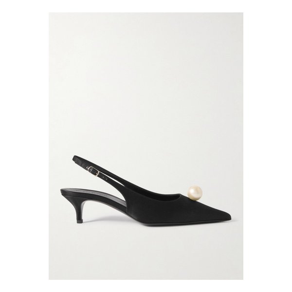 마그다부트림 인조 진주 장식 실크 새틴 슬링백 펌프스 블랙 1647597353223841