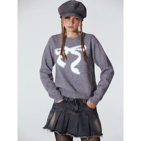 Furry Ribbon Sweater (LIGHT GRAY)