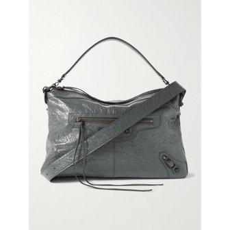 발렌시아가 르 시티 모토 미디엄 장식 크링클 가죽 메신저백 46376663163110025