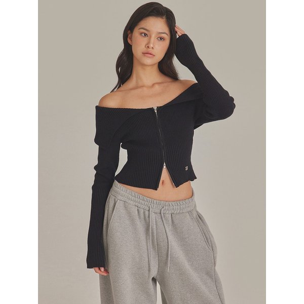 OFF SHOULDER SAILOR KNIT ZIP-UP_T423OT800