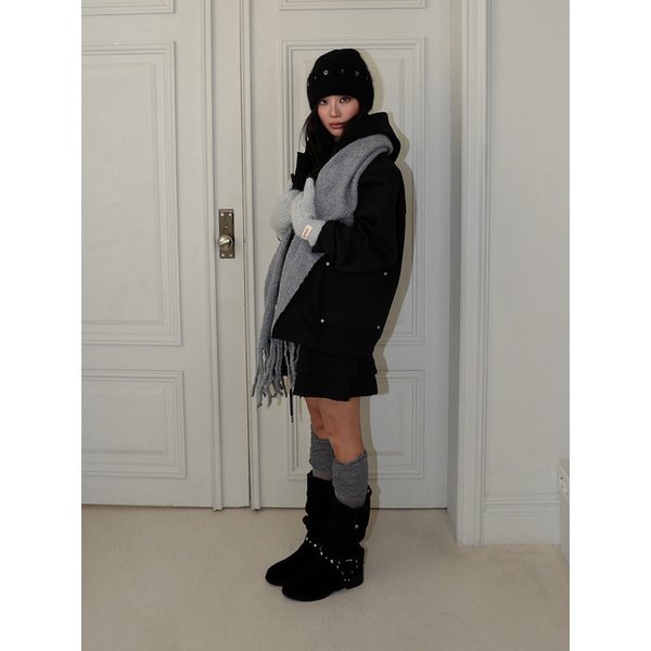 BOUCLE STITCH LONG MUFFLER - GREY