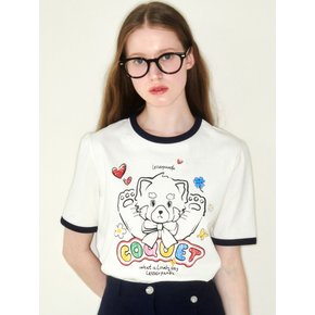 [WOMAN] PURE-HEARTED COMIC FACE LESSER PANDA RINGER T CREAM