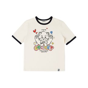 [WOMAN] PURE-HEARTED COMIC FACE LESSER PANDA RINGER T CREAM