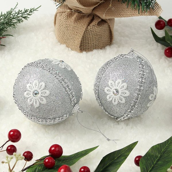 로열실버 글리터 장식볼 2p세트(10cm) (데이지큐빅)