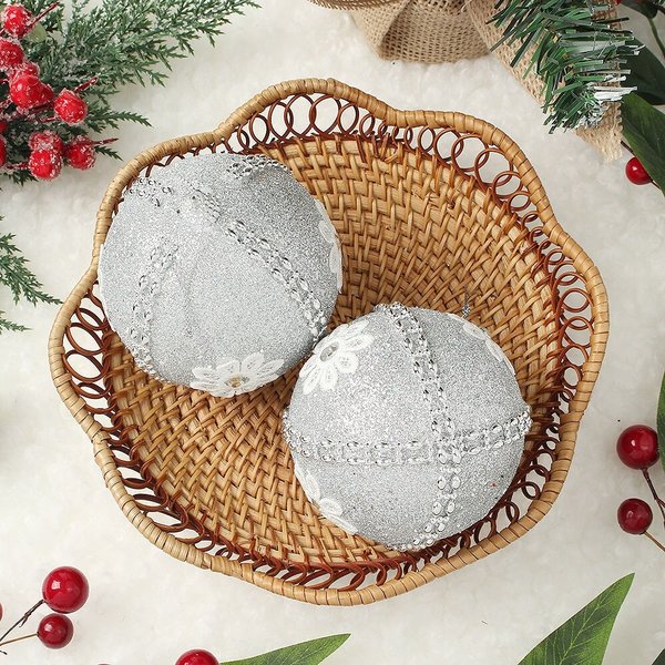 로열실버 글리터 장식볼 2p세트(10cm) (데이지큐빅)