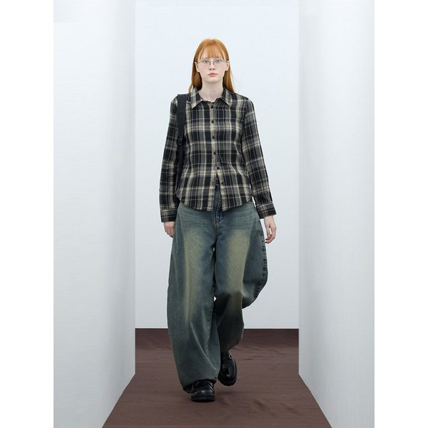 85-VIVA086 플레이드 너드 슬림핏 긴팔 체크 셔츠 블랙