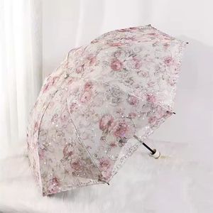 오너클랜 꽃무늬 로즈자수 햇빛 암막 자외선차단 양산 웨딩소품