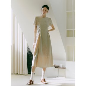 Side Shirring Dress, Beige