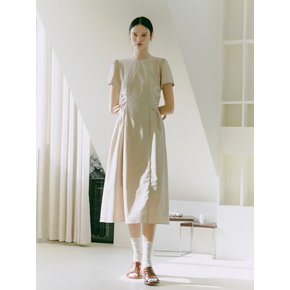 Side Shirring Dress, Beige