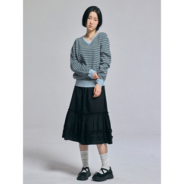 클래식(스트라이프)브이넥 니트 스카이블루