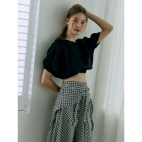 BUTTON DETAIL BANDING CROP TOP [Black]