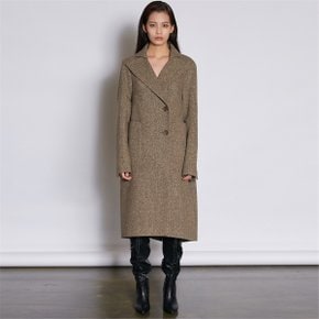 [쿠만] Brown tweed structured design double breasted coat