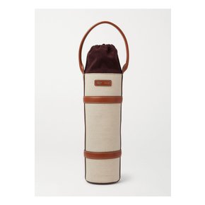 Leather-Trimmed Linen Wine Holder