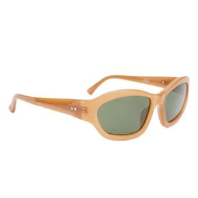 x Linda Farrow Rectangle Sunglasses (Dark Camel/Silver/Green)