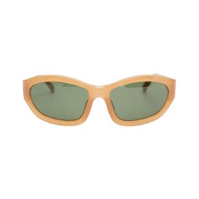 x Linda Farrow Rectangle Sunglasses (Dark Camel/Silver/Green)