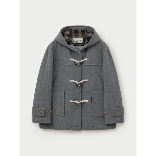 (W) 후드 울 블렌드 더플 하프 코트_그레이