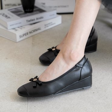 분홍코끼리 (무중력깔창) 소프트 스판 리본 웨지슈즈(4cm)