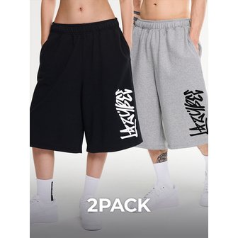 레이지비 [2PACK] 자이언트핏 와이드 버뮤다 스웨트 팬츠 빅로고 헬스 운동복 반바지 W (2컬러)