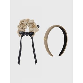 Qia ribbon scrunchy & hairband set - beige