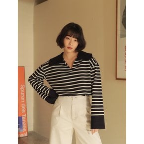 STRIPE BIG COLLAR TEE/D_NAVY