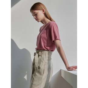LINEN ROUND HALF T_MOCHA PINK