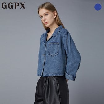 GGPX 더블 카라  세미 크롭 일자핏 데님 자켓 (GO8JK012F)