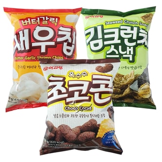  아리랑 스낵 3종 김크런치/1개+초코콘/1개+버터갈릭새우칩/1개 총3개