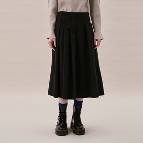 UNEVEN TUCK SKIRT_BLACK