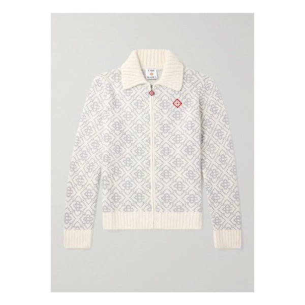 카사블랑카 로고 아플리케 메탈릭 로고 자카드 우븐 가디건 화이트 46376663162875995