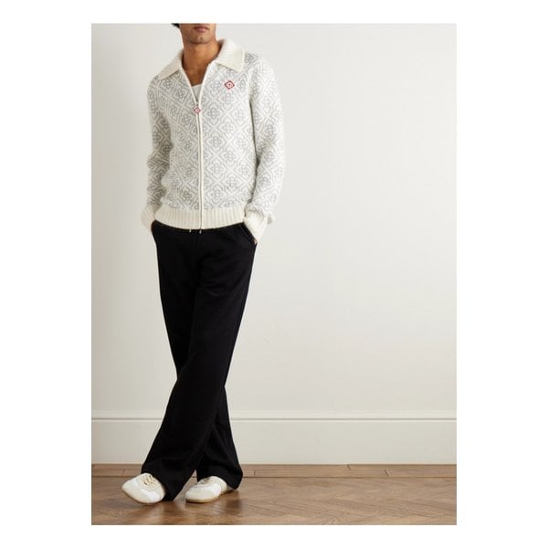 카사블랑카 로고 아플리케 메탈릭 로고 자카드 우븐 가디건 화이트 46376663162875995