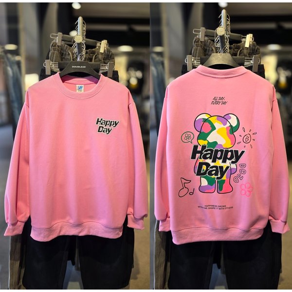 [시흥점] 해피데이 베어자수 세미오버핏 맨투맨(남여공용)/JGZZ22914PK