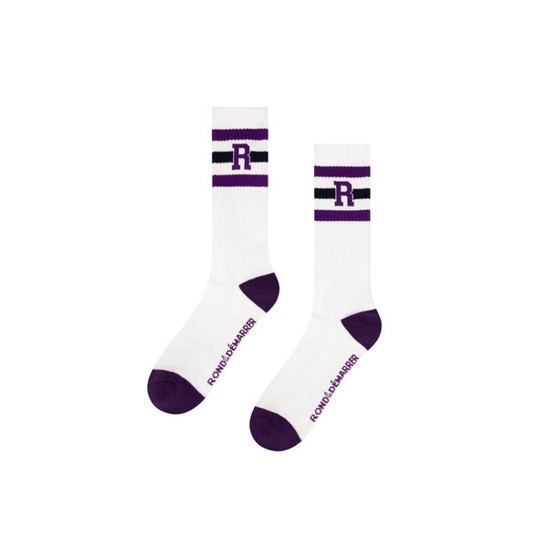 [남녀공용] 컬러블록 R자수 장목 양말 (퍼플)