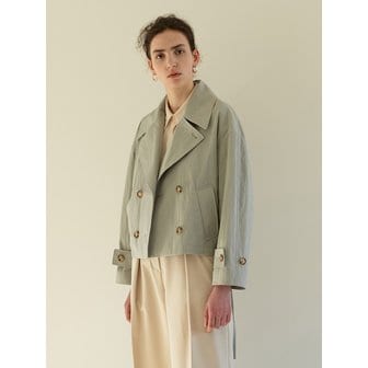 모한 TOS DOUBLE HALF TRENCH COAT MINT GREY