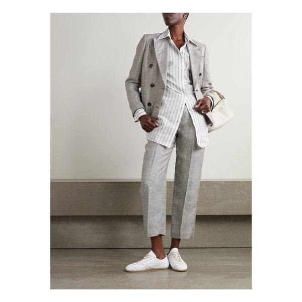 브루넬로쿠치넬리 크롭 플리츠 헴프 리넨 혼방 스트레이트 팬츠 그레이 1647597355286290