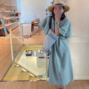 앤서니 벌룬소매 체크 롱원피스_M2720