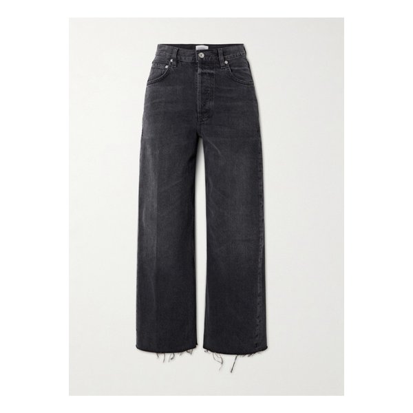 아일라 크롭 프레이드 하이웨이스트 와이드 진 블랙 1647597356752551