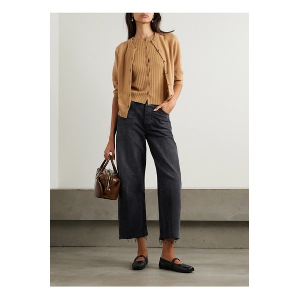 아일라 크롭 프레이드 하이웨이스트 와이드 진 블랙 1647597356752551