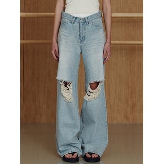 LE destroyed wide denim pants (light blue)