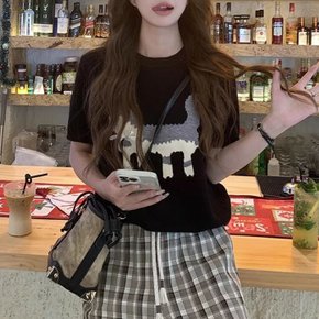 러비캣 프린팅 반팔 니트