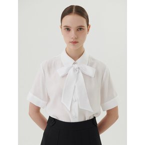 NECK-TIE SCARF SHORT SLEEVE SHIRT - WHITE